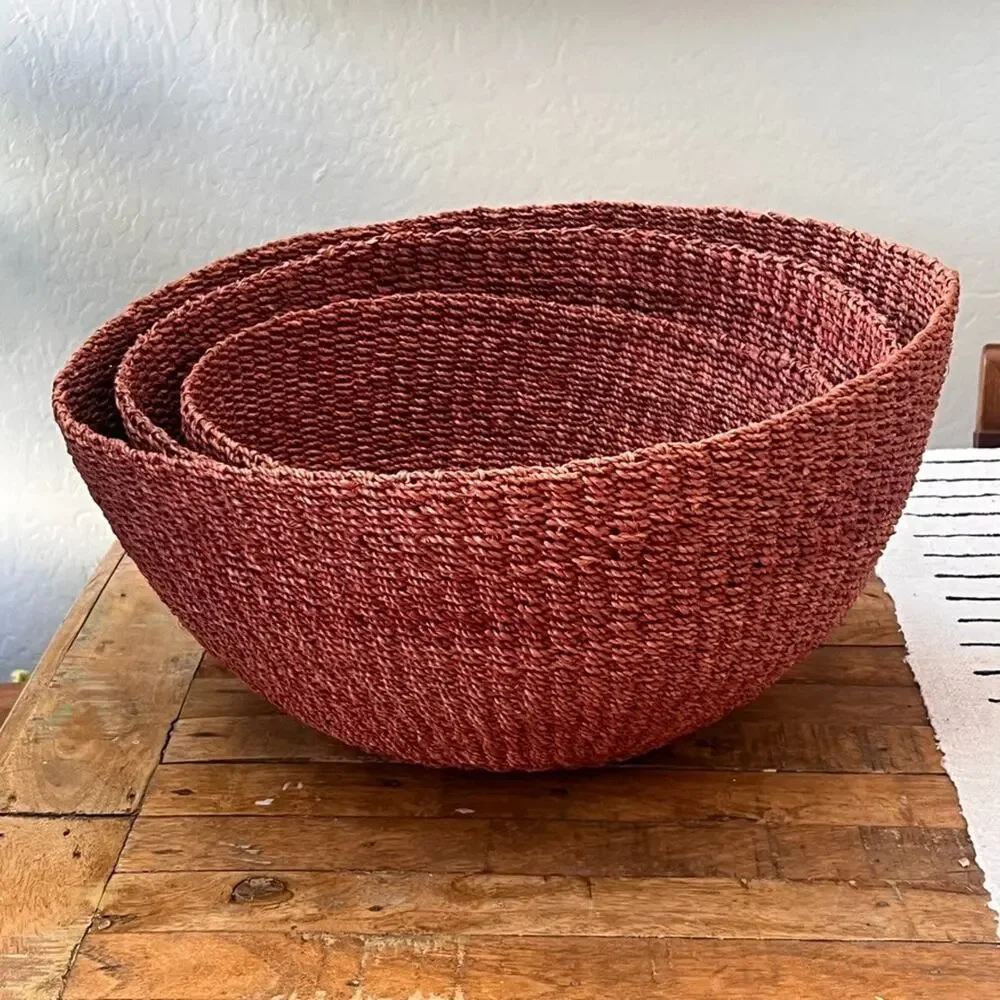 Vintage Handwoven Seagrass Nesting Bowl Baskets Set Of 3 Home Decor 18